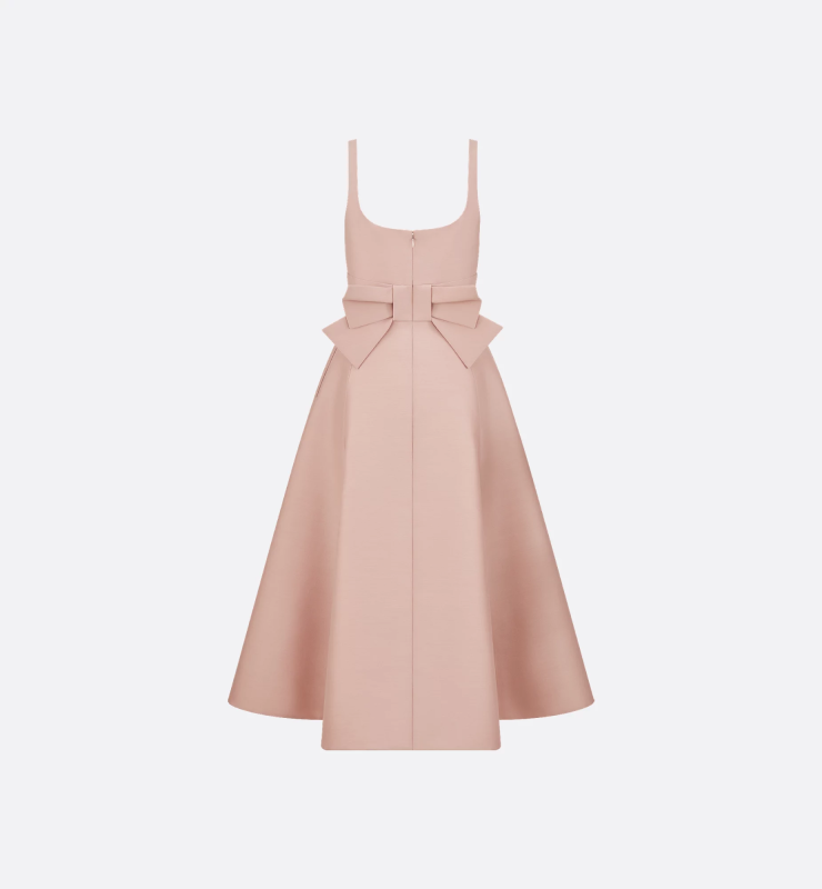 中长款喇叭形连衣裙粉色绵羊毛和桑蚕丝混纺面料| DIOR