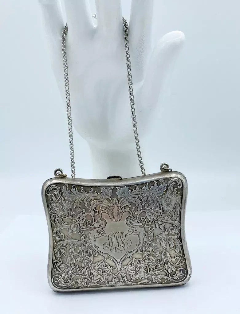 Antique Victorian Ornate Sterling Silver Hard Case Coin Purse